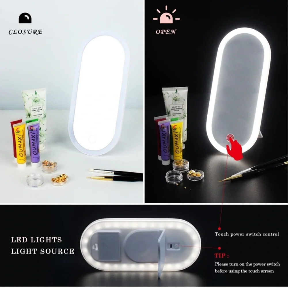 Travel Makeup Box with LED Light Mirror Plastic Cosmetic Case  (Gradient Pink)